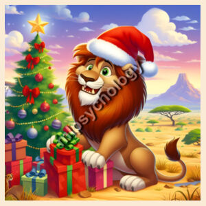 Festive Wilderness - Lion - Large Natural Canvas Santa Sack Design