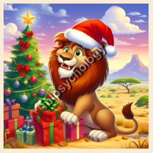 Festive Wilderness - Lion - Medium Calico Santa Sack Design