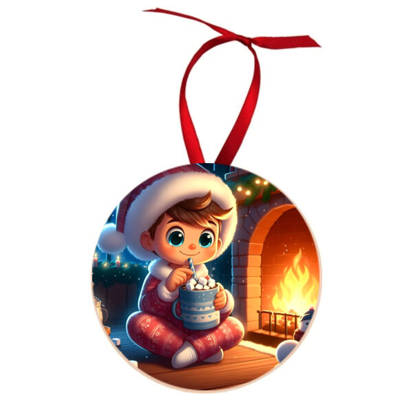 Fireside Whimsy - Round Wood Ornament Thumbnail