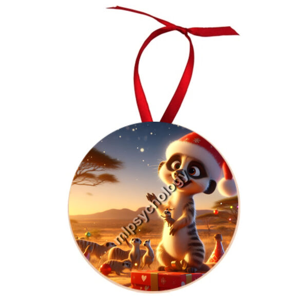 Festive Wilderness - Meerkat - Round Wood Ornament Thumbnail