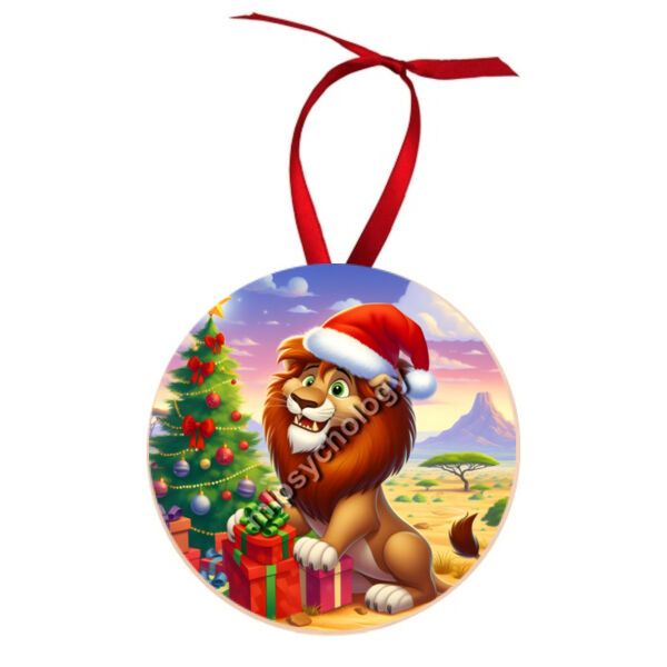 Festive Wilderness - Lion - Round Wood Ornament Thumbnail
