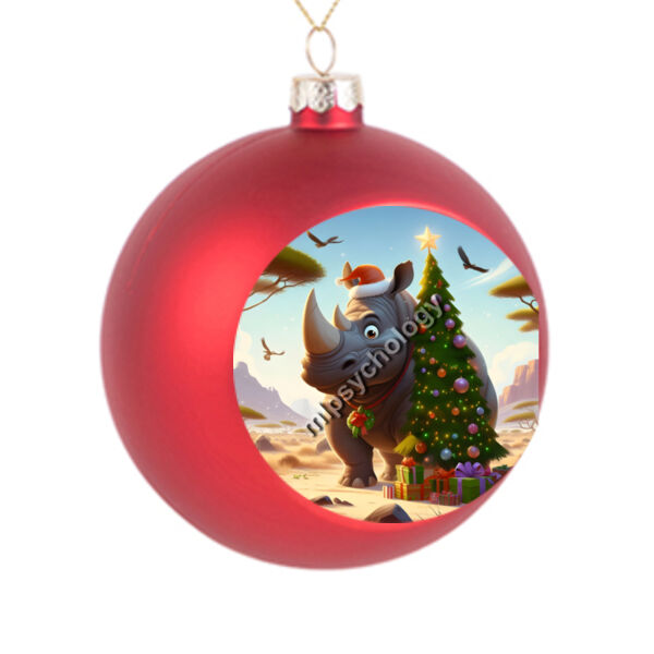 Festive Wilderness - Rhino - Christmas Ball Ornament  Thumbnail