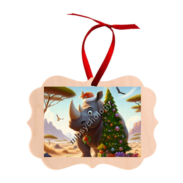 Festive Wilderness -Rhino - Benelux Natural Wood Ornament  - Benelux Natural Wood Ornament Thumbnail