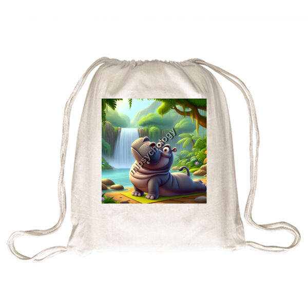 Peaceful Pose – Wild Serenity in Every Stretch -Hippo - Drawstring Backpack Thumbnail