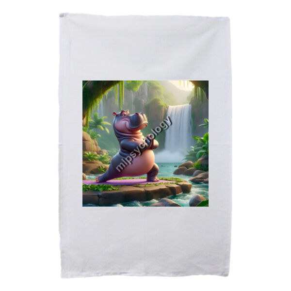 Peaceful Pose – Wild Serenity in Every Stretch -Hippo - Tea Towel Thumbnail