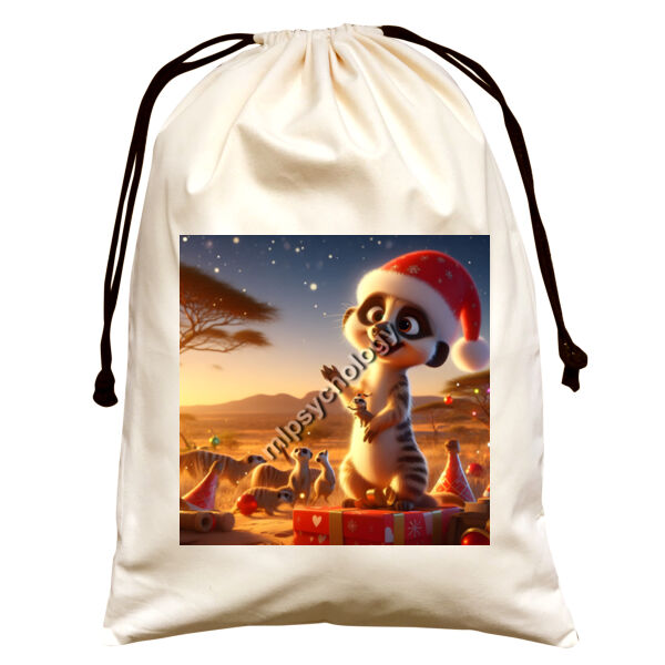 Festive Wilderness - Meerkat - Large Natural Canvas Santa Sack Thumbnail