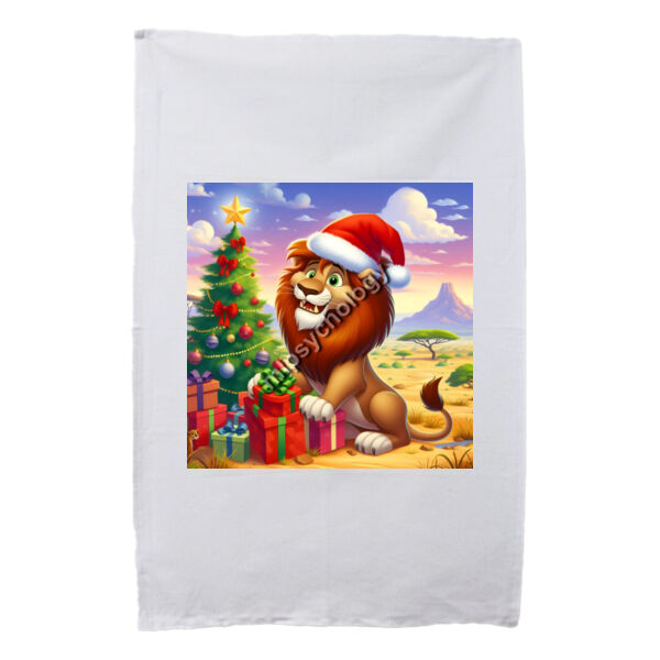 Festive Wilderness - Lion - White Tea Towel Thumbnail