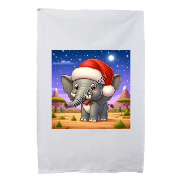 Festive Wilderness - Elephant - White Tea Towel Thumbnail