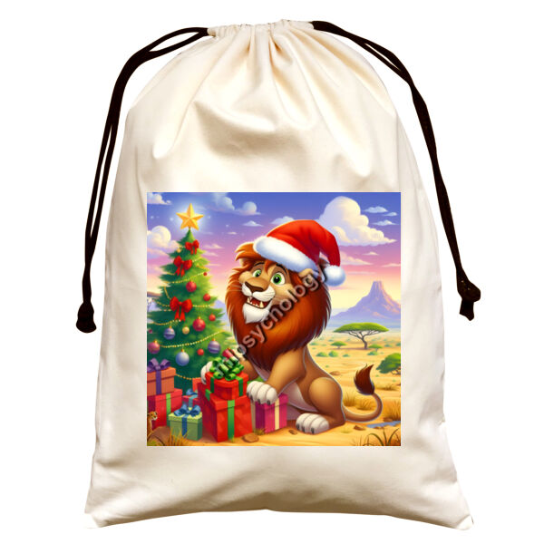 Festive Wilderness - Lion - Large Natural Canvas Santa Sack Thumbnail