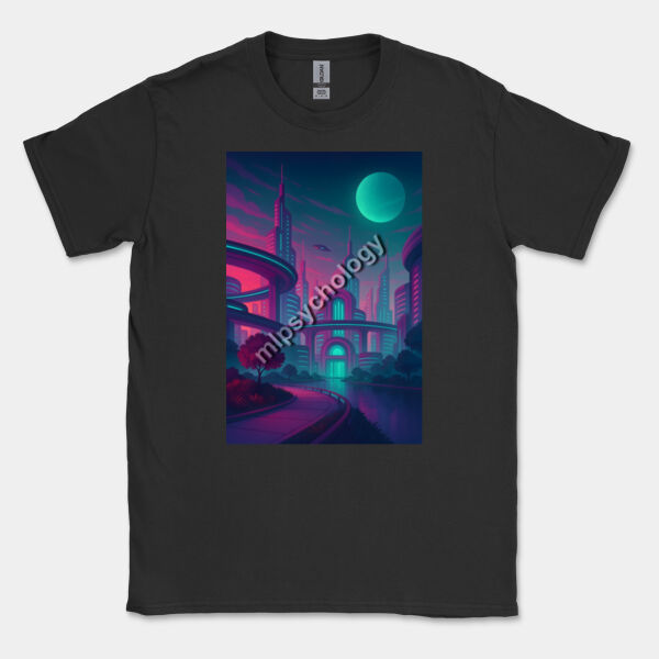 Futuristic World (Pink/Blue Hues) - Gildan Mens Softstyle T-Shirt Thumbnail